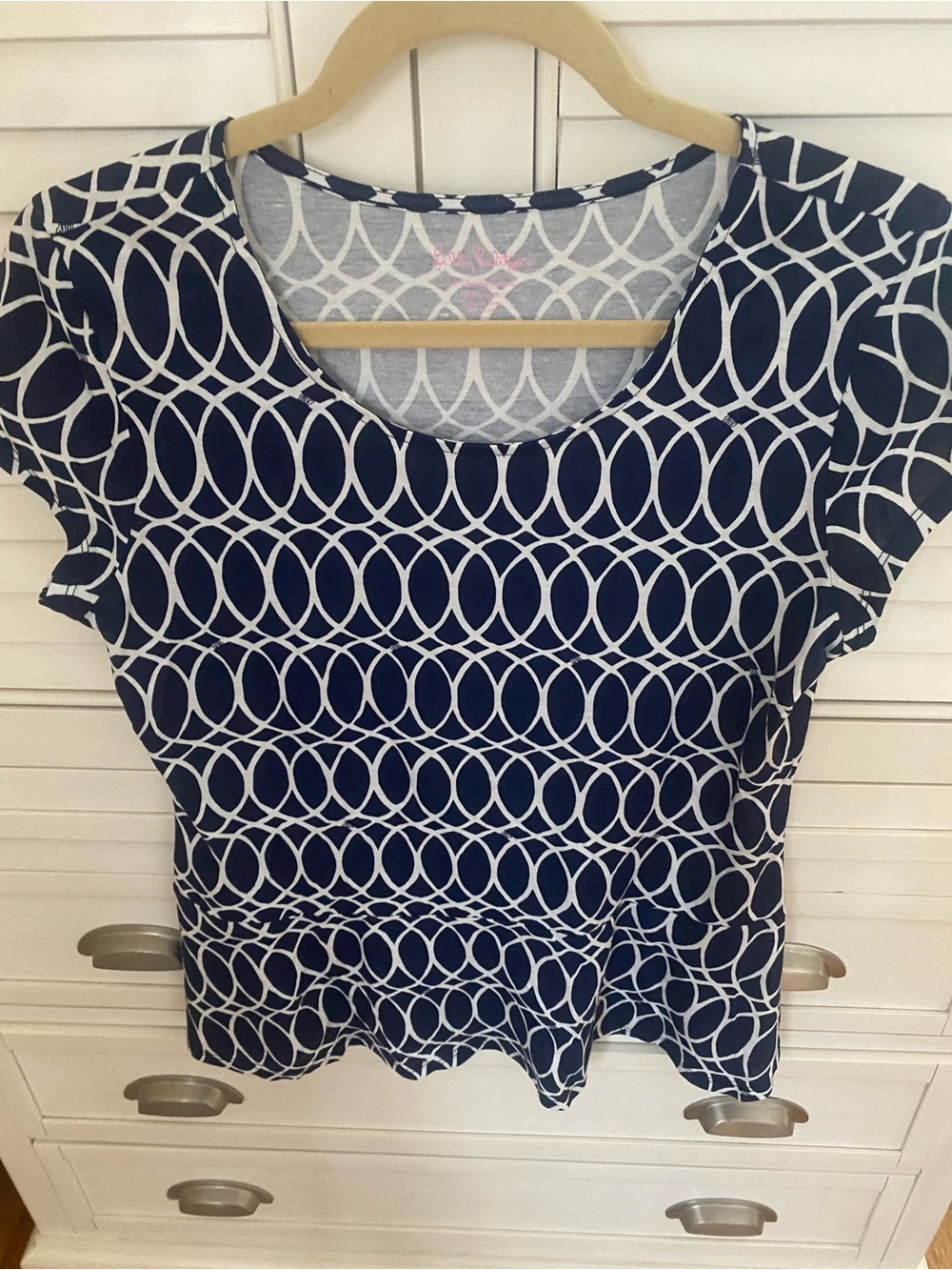 Lilly Pulitzer Navy and White Short-Sleeve Scoop Neck Top